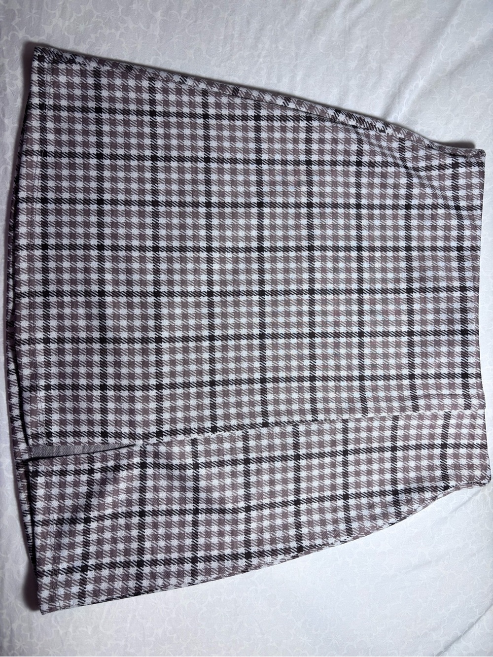 Pink Rose Mini Skirt in Brown and White Plaid